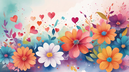 Obraz premium Valentine's Special, Watercolor Floral Background 