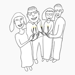 A funny picture with caricature characters. Four people