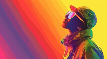 Colorful Silhouette of a Stylish Individual Wearing Sunglasses against a Vibrant Background