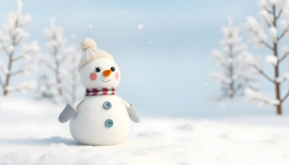 Cheerful Snowman in a Snowy Winter Scene