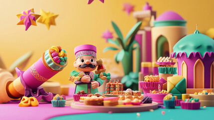 Naklejka premium Playful 3D Ramadan Celebration Illustration