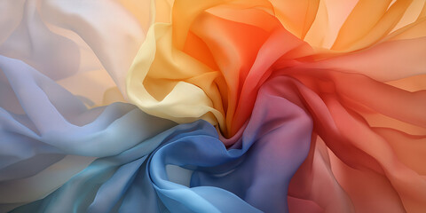 Obraz premium Vibrant fabric swirls around in vivid hues of red, yellow, and blue, conveying movement and artistic expression, embodying a fusion of color and creativity.