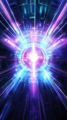 A glowing central point with refracted light rays and prismatic beams, futuristic energy design, sleek