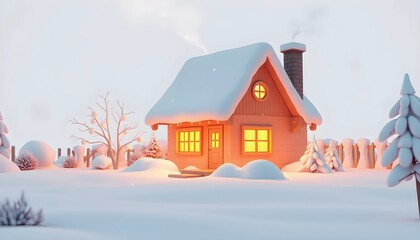 Cozy Winter Cabin in a Snowy Landscape