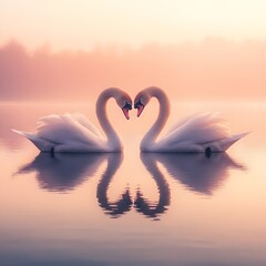 Fototapeta premium swans on the lake at sunset