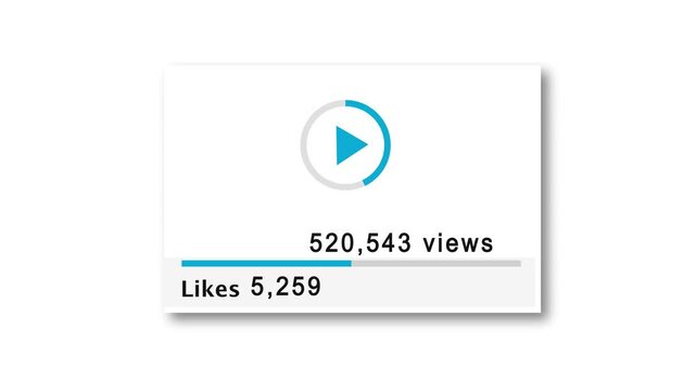 Video Marketing and Social Media Views and Likes Interface Design on white background. Growing Counter Number of Social Video Engagement. 1 Million View