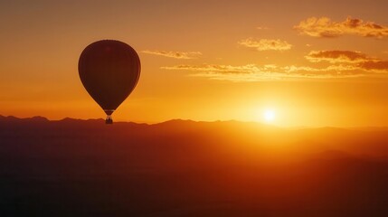 Naklejka premium A hot air balloon ride over a sunset, blank area for captions, vacation adventure graphic, magical