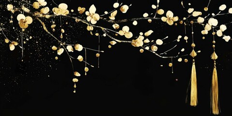 Lunar new year celebration prosperity gold tree background festive art