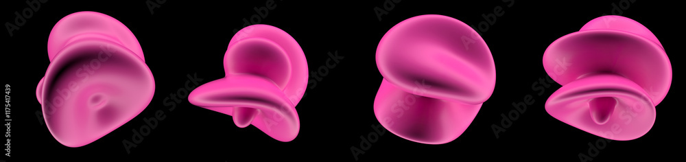 Aufkleber Set of glossy pink glitched blobs on a dark background. Colection of 3D abstract shapes for design projects.