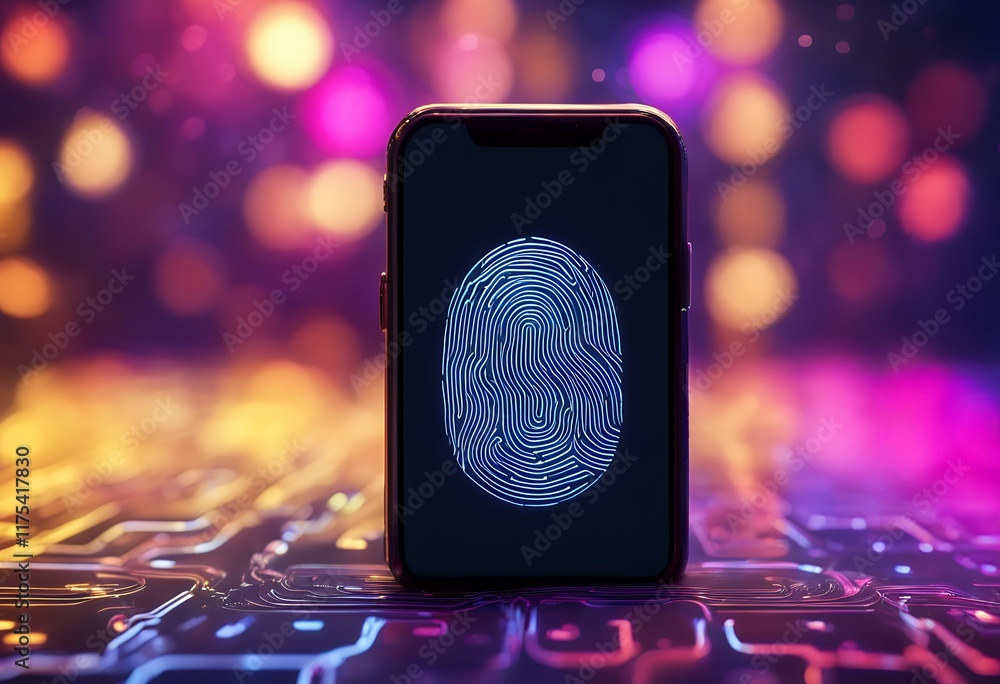 Aufkleber using enhances appeal system background tech fingerprint neon visual security cyber
