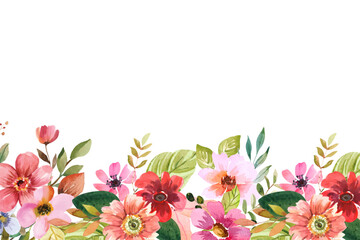 Watercolor flowers frame background for design. Floral border frame card template.