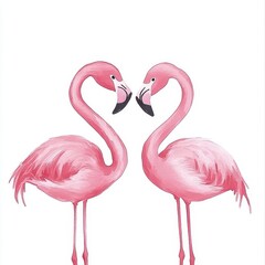 Fototapeta premium A pair of flamingos forming a heart with their necks, blank area for captions, romantic meme, whimsical