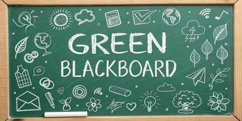 Fototapeta premium Charming Green Blackboard with Hand-Drawn Icons for Creative Projects