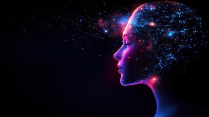 Fototapeta premium A radiant digital head glowing with vibrant neural patterns, symbolizing AI s vast complexity, bold design, artistic