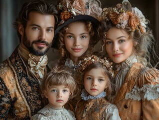 Whimsical Family Dressed in Lavish Costumes for a Captivating and Imaginative Portrait