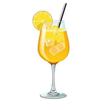 orange cocktail drink with ice and straw clip art preview