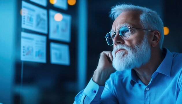 A retiree explaining a parttime job schedule with blank area for captions, flexible work graphic, interactive