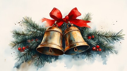 Artistic Holiday Christmas Bells Featuring Red Ribbon Pine Cones Inspiration Photo