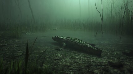 Fototapeta premium Alligator in Misty Swamp