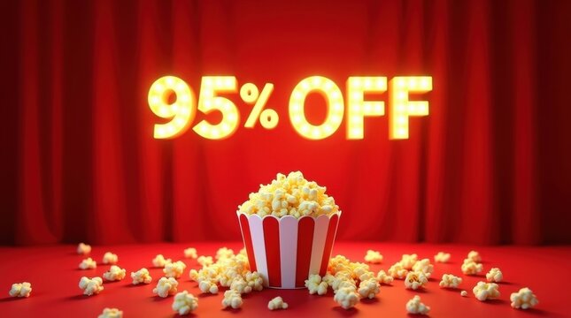 Massive discount on popcorn enjoy 95% off at the cinema captivating environment with a festive mood - Powered by Adobe