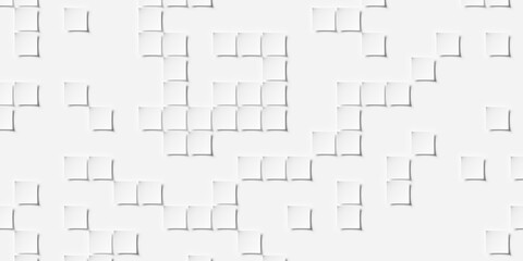 Obraz premium Grid of small white bend squares or planes geometry background wallpaper banner sparsely scattered, flat lay