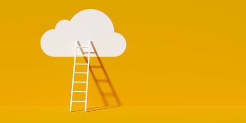 White stepladder leaning against white cloud shape on orange wall, business succes or achievement concept © Shawn Hempel