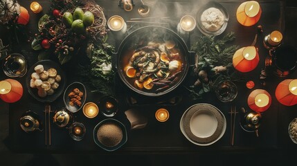 Aesthetic Hot Pot Spread with Fresh Ingredients