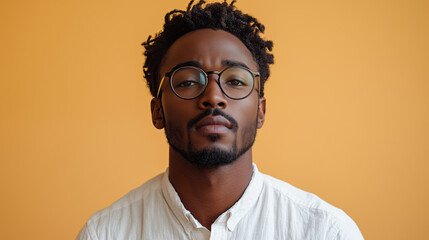 Fototapeta premium Professional portrait against orange background highlighting modern confidence and authenticity