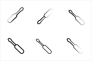 Construction tools flat line icons set. Hammer, screwdriver, saw, spanner, paintbrush vector illustrations. Outline signs for carpenter, builder equipment store. Pixel perfect. Editable Strokes.
