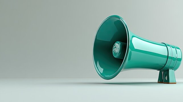 A teal green megaphone announces something important. Ideal for marketing campaigns or public service announcements.