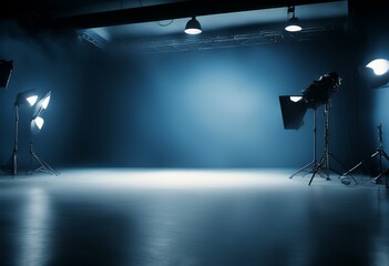th float scene studio blue smoke spotlights stage product dark room abstract empty