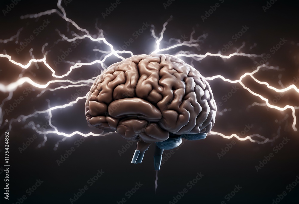 Poster background 3d concept brainstorming rendering illustrati brain human 3d dark lightning