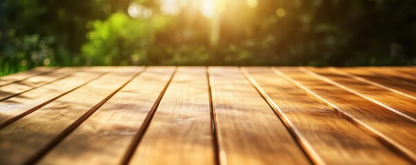 A wooden deck being stained with blank area for text, outdoor carpentry graphic, earthy tones