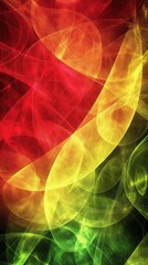 Abstract red and yellow background with translucent green patterns and noise overlay, artistic and modern