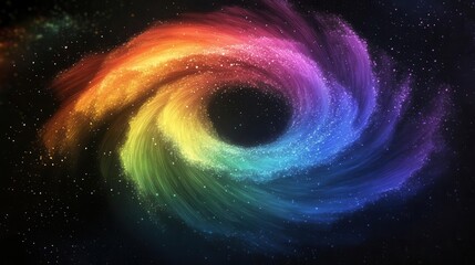 An abstract swirl of rainbow dust particles, resembling a galaxy, artistic and vivid