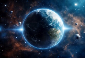 Obraz premium science wallpaper planetary background space earth abstract blue glow galaxy