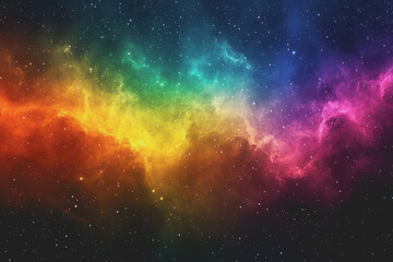The bright night sky is a rainbow of colors blending perfectly. Stars twinkle in different shades.