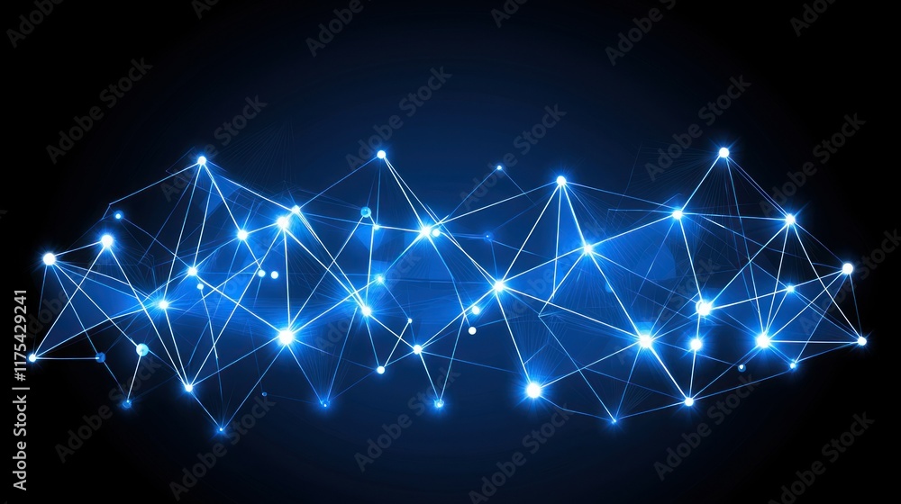 Poster abstract network connection: glowing blue nodes and lines