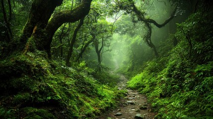 Obraz premium Mysterious rainforest adventure lush green wilderness nature tropical environment immersive perspective hidden beauty