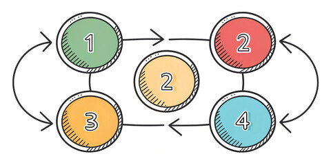 Hand-Drawn Diagram Template with Four Circles and Arrows for Visual Representation