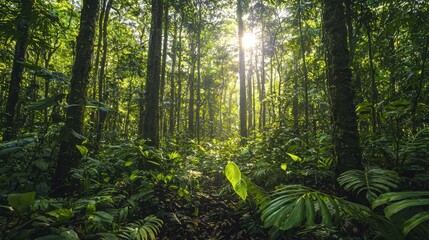 Obraz premium Hidden rainforest adventure lush green jungle hyperrealistic imagery sunlit environment nature exploration