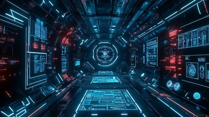 Fototapeta premium A hyper-realistic digital interface with futuristic UI elements, glowing holograms, and intricate patterns on a dark, sleek backdrop