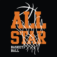 All Star Basketbal With Shadow basketball net, Vector Illustration - Typography