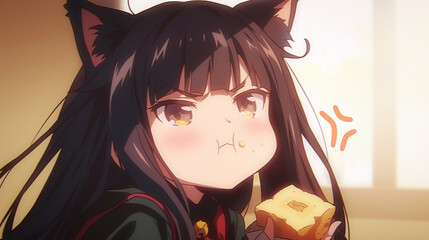 Tsundere Anime Girl with Cat Ears
