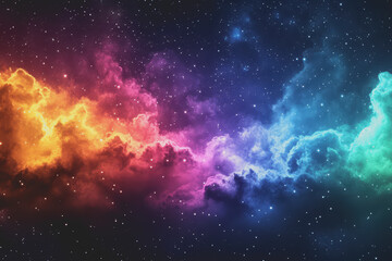 The bright night sky is a rainbow of colors blending perfectly. Stars twinkle in different shades.