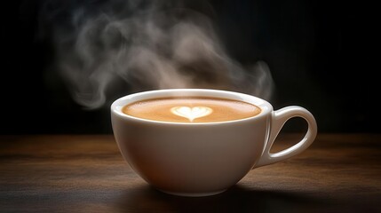Obraz premium Steaming espresso cup with blank space for aroma captions, aroma template, cozy
