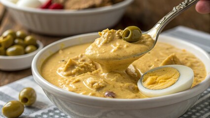 Creamy aji preparation with olives and egg highlighting rich textures and flavors from culinary traditions