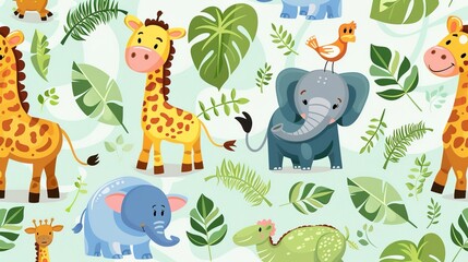 Naklejka premium jungle safari seamless pattern wallpaper