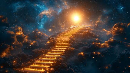 Fototapeta premium Ethereal Staircase to Cosmic Light in a Celestial Dreamscape