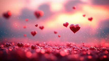 Obraz premium Floating Hearts in a Dreamy Landscape